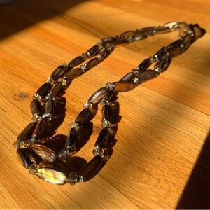 Vintage Abalone Macrame Toggle Necklace 36" Brown Earthy Tones Very Boho 🌾